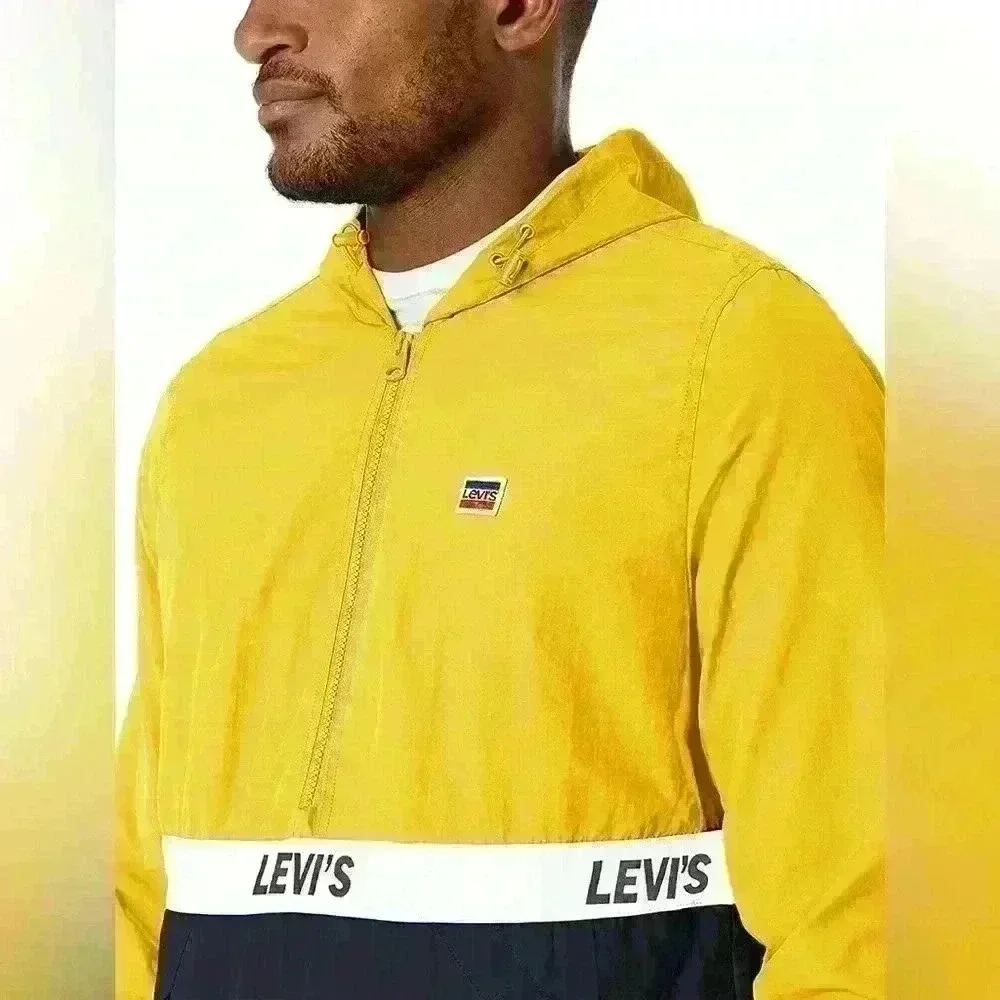 Levi’s Retro Color Block Mens Pullover 1/2 Zip Hooded Windbreaker Jacket Large